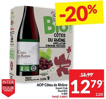 Promoties Aop côtes de rhône expert club rood bio - Rode wijnen - Geldig van 19/03/2024 tot 24/03/2024 bij Intermarche