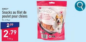Promoties Snacks au filet de poulet pour chiens - Romeo - Geldig van 18/03/2024 tot 29/03/2024 bij Aldi