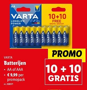 Promoties Batterijen - Varta - Geldig van 20/03/2024 tot 26/03/2024 bij Lidl