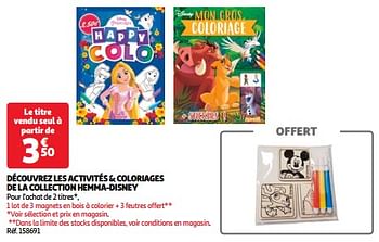 Promotions Découvrez les activités + coloriages de la collection hemma-disney - Disney - Valide de 19/03/2024 à 01/04/2024 chez Auchan Ronq