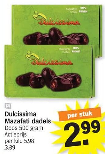 Promoties Dulcissima mazafati dadels - Dulcissima - Geldig van 18/03/2024 tot 24/03/2024 bij Albert Heijn
