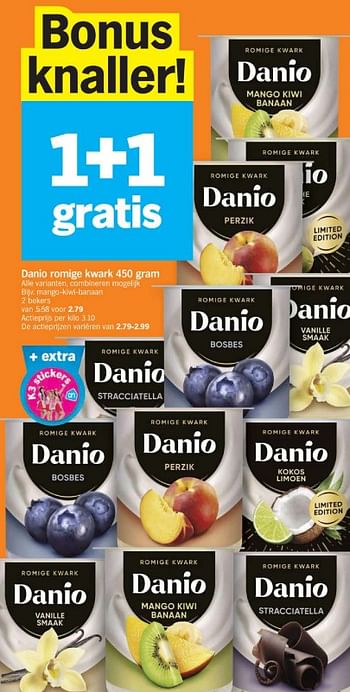 Promoties Danio romige kwark mango-kiwi-banaan - Danone - Geldig van 18/03/2024 tot 24/03/2024 bij Albert Heijn