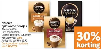 Promoties Nescafé oploskoffie cappuccino - Nescafe - Geldig van 18/03/2024 tot 24/03/2024 bij Albert Heijn