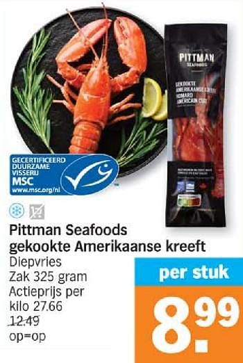 Promoties Pittman seafoods gekookte amerikaanse kreeft - Pittman Seafoods - Geldig van 18/03/2024 tot 24/03/2024 bij Albert Heijn