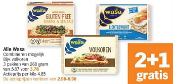 Promoties Volkoren - Wasa - Geldig van 18/03/2024 tot 24/03/2024 bij Albert Heijn