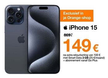 Promoties Apple iphone 15 - Apple - Geldig van 11/03/2024 tot 24/03/2024 bij Orange