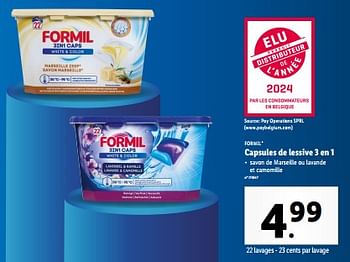 Promotions Capsules de lessive 3 en 1 - Formil - Valide de 20/03/2024 à 26/03/2024 chez Lidl