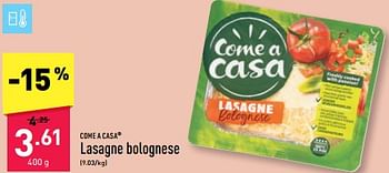 Promotions Lasagne bolognese - Come a Casa - Valide de 25/03/2024 à 30/03/2024 chez Aldi