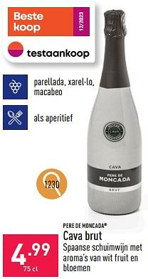 Promoties Cava brut Spaanse schuimwijn met aroma’s van wit fruit en bloemen - Schuimwijnen - Geldig van 25/03/2024 tot 30/03/2024 bij Aldi