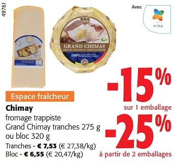 Promotions Chimay fromage trappiste grand chimay tranches ou bloc - Chimay - Valide de 13/03/2024 à 26/03/2024 chez Colruyt