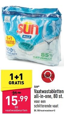 Promoties Vaatwastabletten all-in-one - Sun - Geldig van 25/03/2024 tot 30/03/2024 bij Aldi
