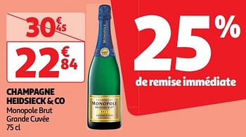 Promotions Champagne heidsieck + co - Mousseux - Valide de 19/03/2024 à 31/03/2024 chez Auchan Ronq