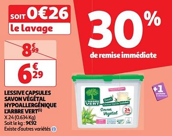 Promoties Lessive capsules savon végétal hypoallergénique l`arbre vert - L'arbre vert - Geldig van 19/03/2024 tot 31/03/2024 bij Auchan