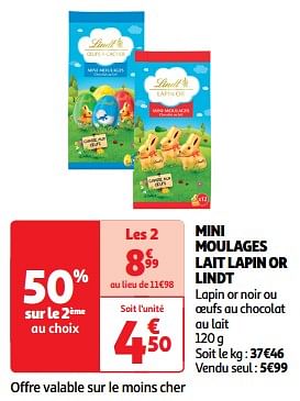 Promoties Mini moulages lait lapin or lindt - Lindt - Geldig van 19/03/2024 tot 31/03/2024 bij Auchan