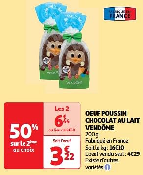Promoties Oeuf poussin chocolat au lait vendôme - Vendôme - Geldig van 19/03/2024 tot 31/03/2024 bij Auchan