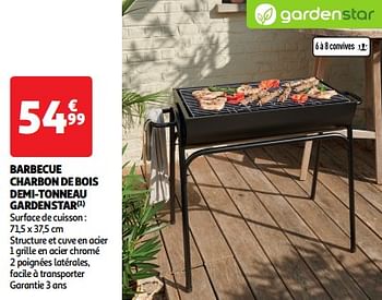 Promoties Barbecue charbon de bois demi-tonneau gardenstar - GardenStar - Geldig van 19/03/2024 tot 31/03/2024 bij Auchan