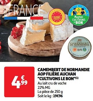 Promoties Camembert de normandie aop filière auchan cultivons le bon - Huismerk - Auchan - Geldig van 19/03/2024 tot 31/03/2024 bij Auchan