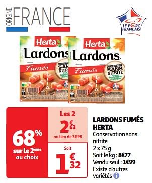 Promotions Lardons fumés herta - Herta - Valide de 19/03/2024 à 31/03/2024 chez Auchan Ronq