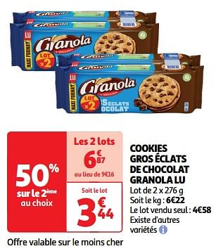 Promotions Cookies gros éclats de chocolat granola lu - Lu - Valide de 19/03/2024 à 31/03/2024 chez Auchan Ronq