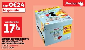 Promoties Gourdes de puree de fruits sans sucres ajoutés multivariétés auchan - Huismerk - Auchan - Geldig van 19/03/2024 tot 31/03/2024 bij Auchan