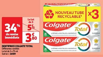 Promoties Dentifrice colgate total - Colgate - Geldig van 19/03/2024 tot 31/03/2024 bij Auchan