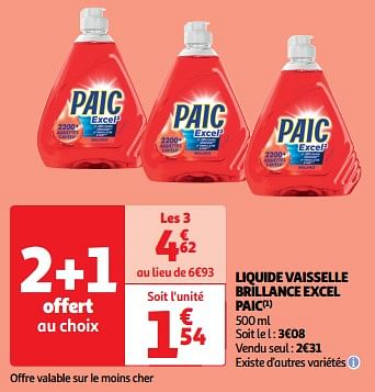 Promoties Liquide vaisselle brillance excel paic - Paic - Geldig van 19/03/2024 tot 31/03/2024 bij Auchan