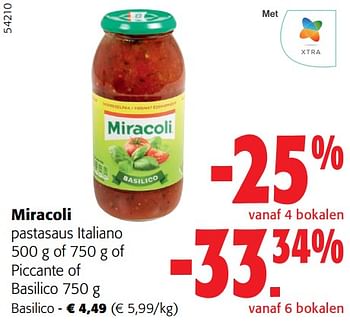 Promoties Miracoli pastasaus italiano of piccante of Basilico - Miracoli - Geldig van 13/03/2024 tot 26/03/2024 bij Colruyt