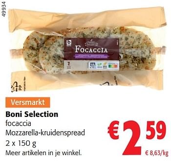 Promoties Boni selection focaccia mozzarella-kruidenspread - Boni - Geldig van 13/03/2024 tot 26/03/2024 bij Colruyt