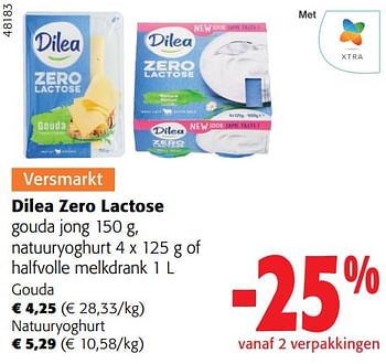 Promoties Dilea zero lactose gouda jong natuuryoghurt of halfvolle melkdrank - Dilea - Geldig van 13/03/2024 tot 26/03/2024 bij Colruyt