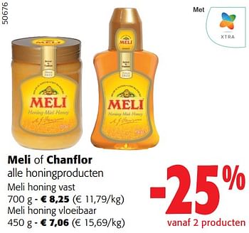 Promoties Meli of chanflor alle honingproducten - Meli - Geldig van 13/03/2024 tot 26/03/2024 bij Colruyt
