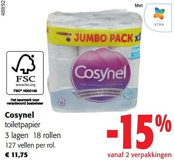 Promoties Cosynel toiletpapier - Cosynel - Geldig van 13/03/2024 tot 26/03/2024 bij Colruyt