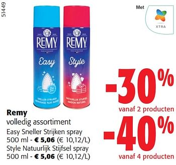Promoties Remy volledig assortiment easy sneller strijken spray - Remy - Geldig van 13/03/2024 tot 26/03/2024 bij Colruyt