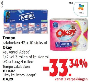 Promoties Tempo zakdoeken of okay keukenrol adapt - Huismerk - Colruyt - Geldig van 13/03/2024 tot 26/03/2024 bij Colruyt