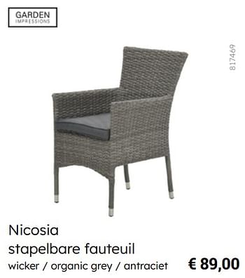 Promoties Nicosia stapelbare fauteuil - Garden Impressions - Geldig van 08/03/2024 tot 30/06/2024 bij Multi Bazar