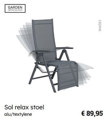 Promoties Sol relax stoel - Garden Impressions - Geldig van 08/03/2024 tot 30/06/2024 bij Multi Bazar