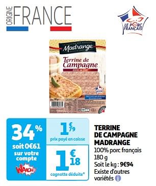 Promotions Terrine de campagne madrange - Madrange - Valide de 19/03/2024 à 31/03/2024 chez Auchan Ronq