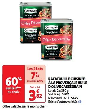Promotions Ratatouille cuisinée à la provençale huile d`olive cassegrain - Cassegrain - Valide de 19/03/2024 à 31/03/2024 chez Auchan Ronq