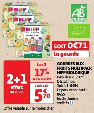 Promotions Gourdes aux fruits multipack hipp biologique - Hipp - Valide de 19/03/2024 à 31/03/2024 chez Auchan Ronq