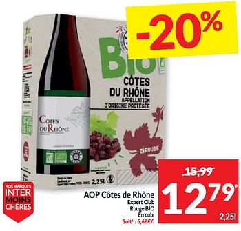 Promotions Aop cotes de rhéne expert club rouge bio - Vins rouges - Valide de 19/03/2024 à 24/03/2024 chez Intermarche