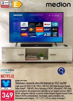 Promotions Medion life p15012 téléviseur connecté ultra hd android de 125,7cm-50`` - Medion - Valide de 25/03/2024 à 30/03/2024 chez Aldi