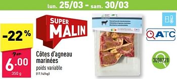 Promoties Côtes d’agneau marinées - Huismerk - Aldi - Geldig van 25/03/2024 tot 30/03/2024 bij Aldi