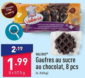 Promotions Gaufres au sucre au chocolat - Valerie - Valide de 25/03/2024 à 30/03/2024 chez Aldi