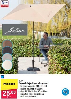 Promoties Parasol de jardin en aluminium - Belavi - Geldig van 25/03/2024 tot 30/03/2024 bij Aldi