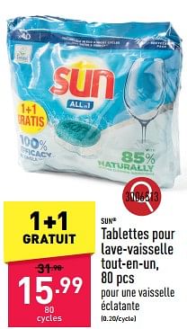 Promoties Tablettes pour lave-vaisselle tout-en-un - Sun - Geldig van 25/03/2024 tot 30/03/2024 bij Aldi