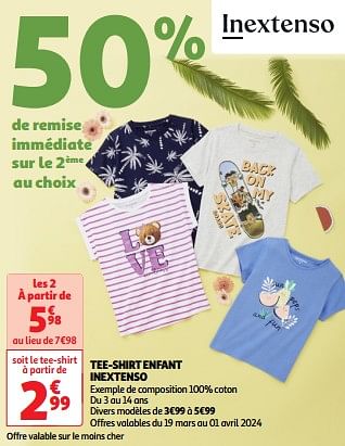 Promoties Tee-shirt enfant inextenso - Inextenso - Geldig van 19/03/2024 tot 01/04/2024 bij Auchan