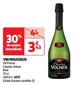 Promoties Vin mousseux de france charles volner brut - Schuimwijnen - Geldig van 19/03/2024 tot 01/04/2024 bij Auchan