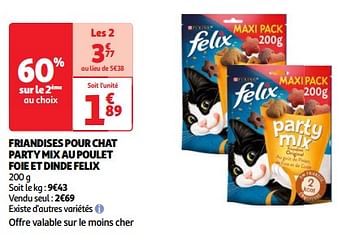 Promoties Friandises pour chat party mix au poulet foie et dinde felix - Purina - Geldig van 19/03/2024 tot 01/04/2024 bij Auchan