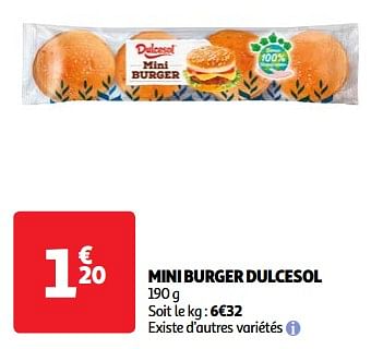 Promoties Mini burger dulcesol - Dulcesol - Geldig van 19/03/2024 tot 01/04/2024 bij Auchan