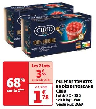 Promotions Pulpe de tomates en dés de toscane cirio - CIRIO - Valide de 19/03/2024 à 01/04/2024 chez Auchan Ronq