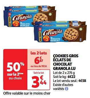 Promotions Cookies gros éclats de chocolat granola lu - Lu - Valide de 19/03/2024 à 01/04/2024 chez Auchan Ronq